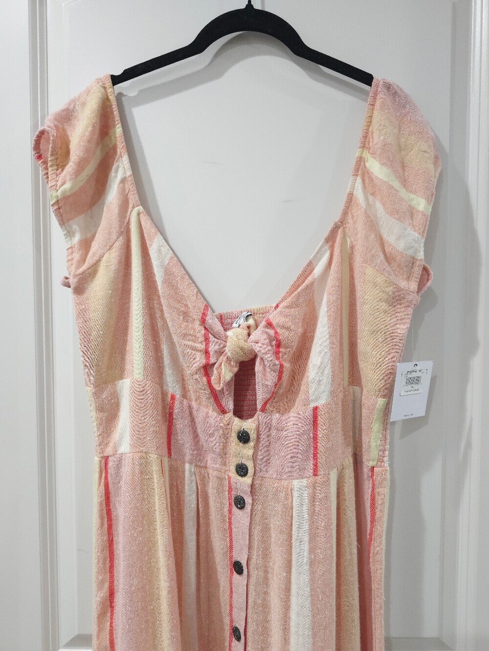 ONEILL Coastal Boho Stripe Tie Button Front Midi Dress – Resort Chic Romantic 1X - Picture 3 of 15